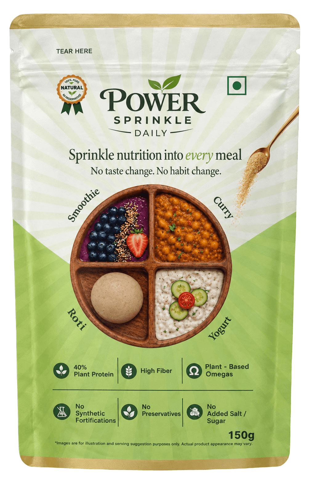 Power Sprinkle Daily pouch, 150 g — a plant-based everyday nutrition blend